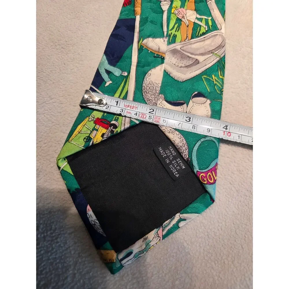 Nicole Miller Golf Tie Silk Green Novelty Necktie Golfer In The Ruff 1993 Mens